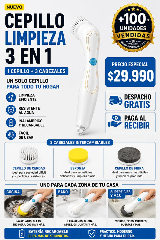 Cepillo de Limpieza con 3 Cabezales